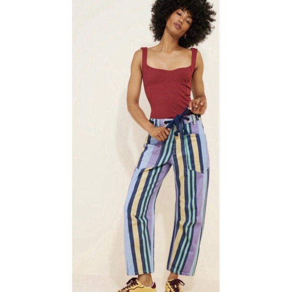 Free People Moxie Barrel Jeans 27 Periwinkle Striped RARE Retired UNICORN NWOT - Picture 8 of 10